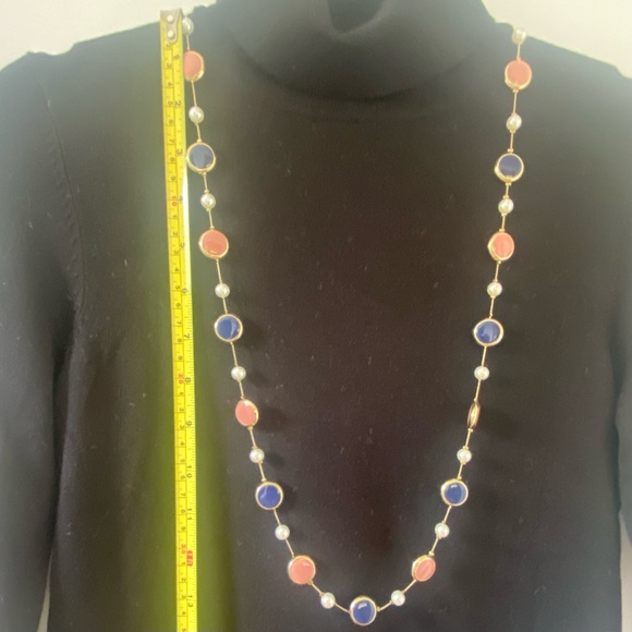 ⭐️💲5 add-on⭐️ Long necklace with pearl, pink and navy accents - Picture 6 of 6